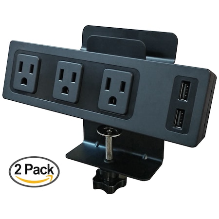 Electriduct Outlet Strip, Edge Mount, USB, 5-15R, 5-15P, 8 ft., Black PDC-SW-3P-2USB-DT-2PK